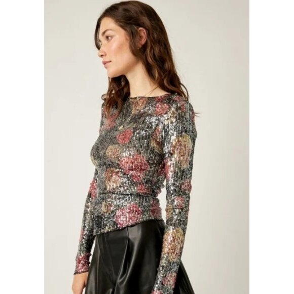 NWOT Free People multicolour floral sequin top, S - Picture 3 of 16